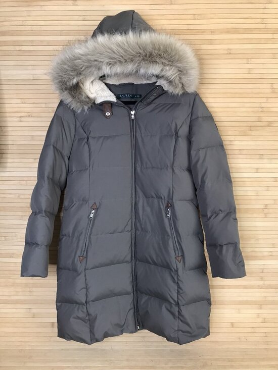 Lauren Ralph Lauren Jackets & Blazers - Lauren Ralph Lauren Olive green Faux Fur Trim Quilted Down Coat Long Jacket Sz M